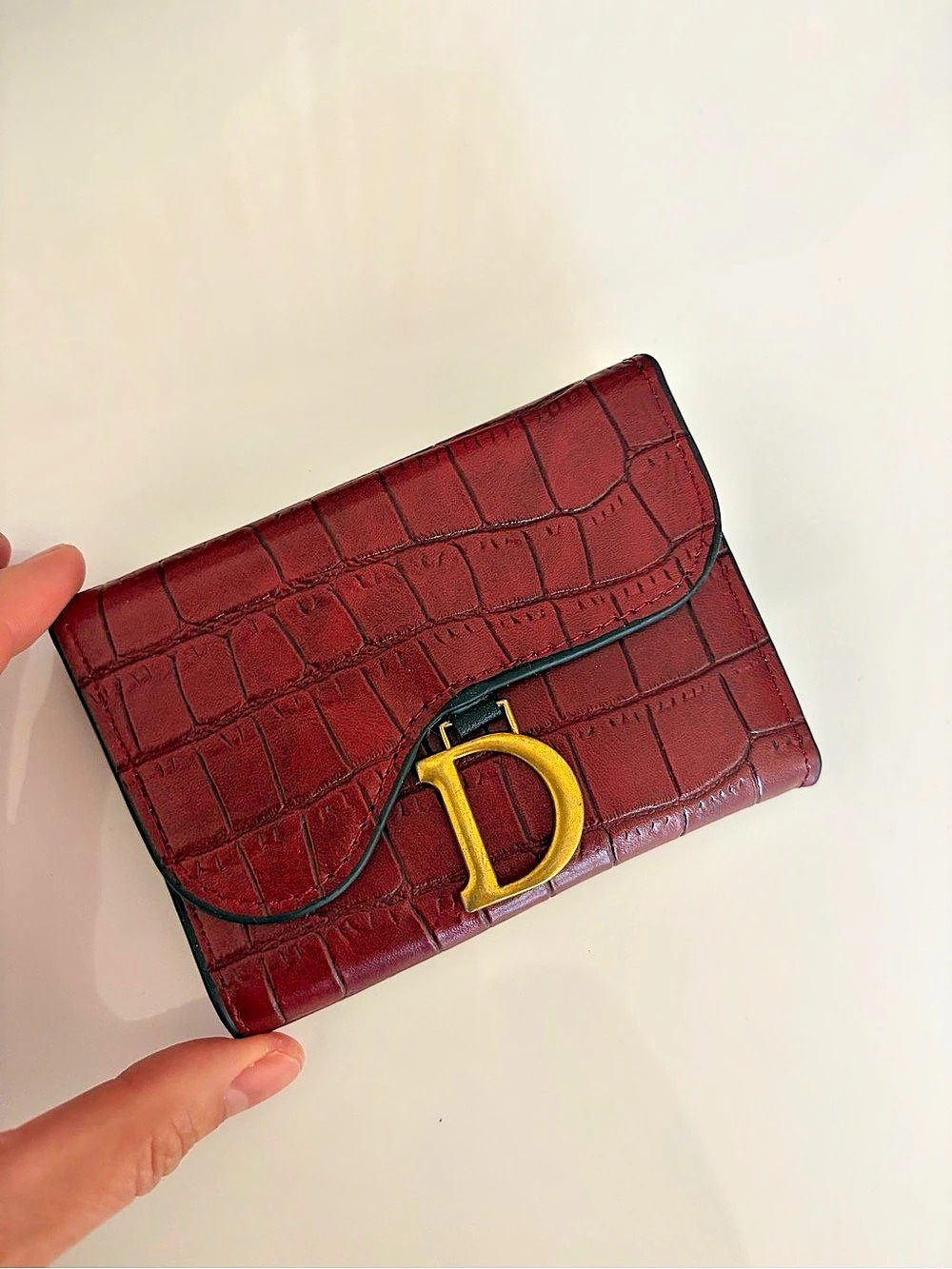 D Embossed Logo Wallet in Burgundy Red gold Logo textured